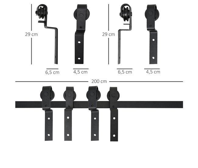 Juego de Herrajes para Puerta Corredera acero al carbono HOMCOM 200 Negro