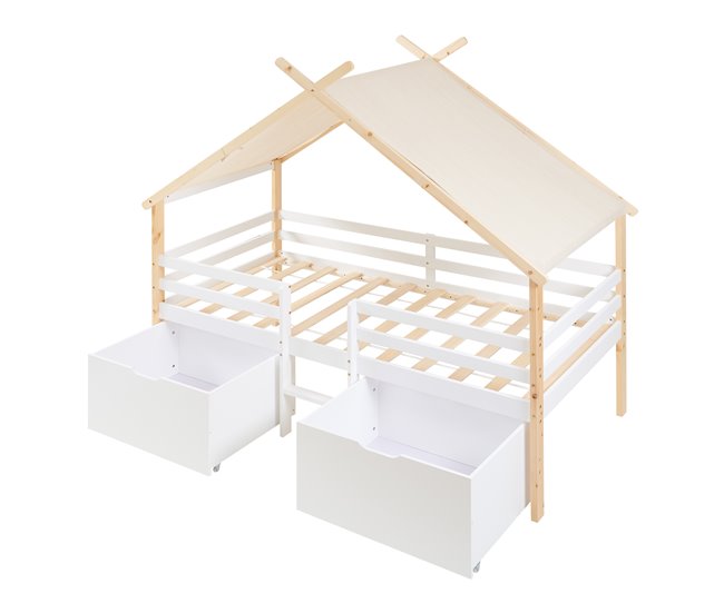 Cama infantil Surnadal con colchón pino Blanco/ Madera
