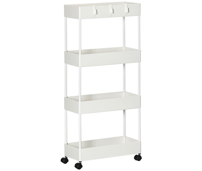 Carrito Auxiliar Acero, ABS HOMCOM, hogar Blanco