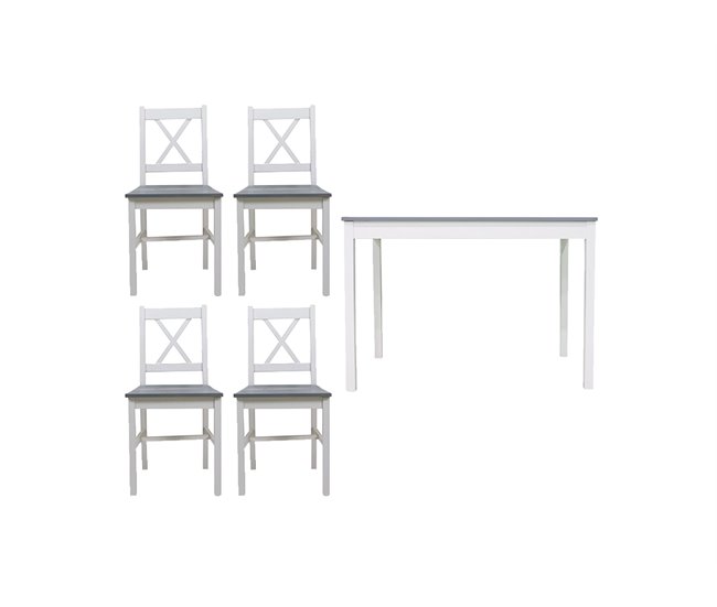 Conjunto de mesa con 4 sillas VERSALLES Blanco/ Gris