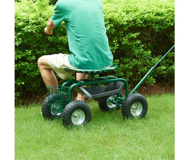 Asiento de jardinería Casarano con ruedas acero Verde