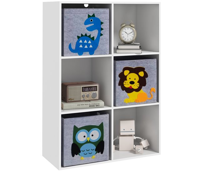 Estantería Juguetes Infantil MDF, Melamina, Tela no Tejida Blanco/ Gris