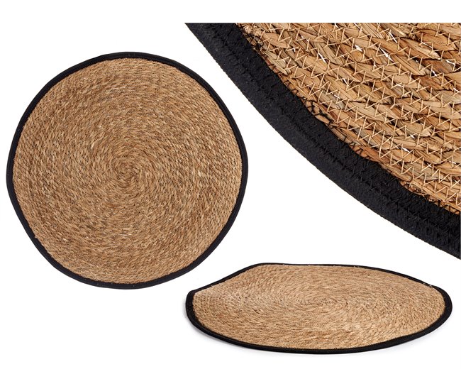Alfombra REDONDA 80cm natural con borde negro  Negro