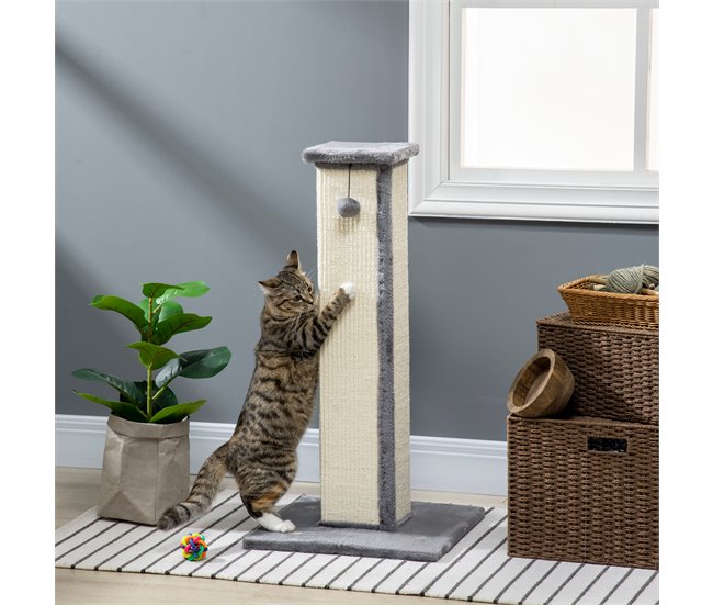 Rascador para Gatos Aglomerado de Madera, Felpa, Sisal PawHut Gris
