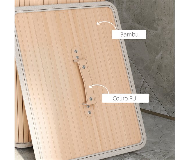 Cesto para Ropa Sucia Bambú, PU, bolsa de lona HOMCOM Beige