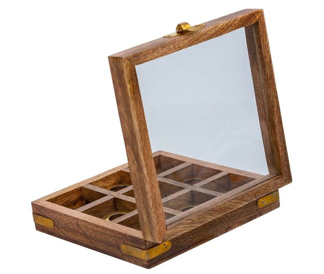 3 el línea con caja de madera Marron