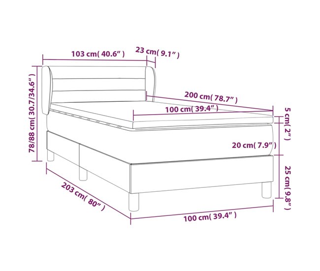 Cama box spring 100x200 Gris