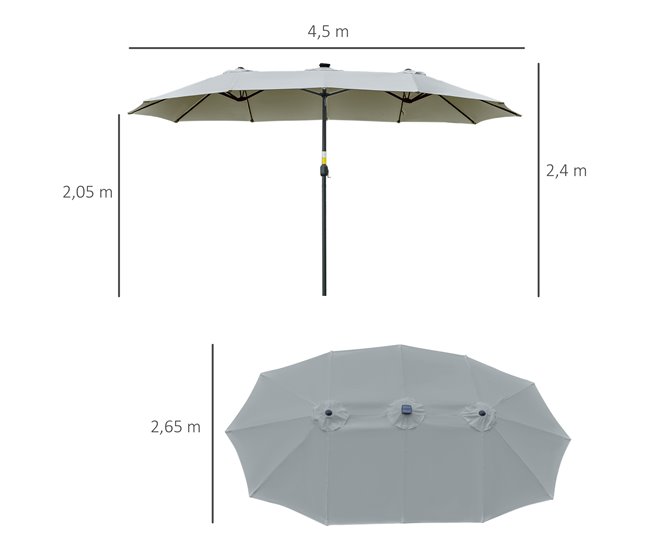 Sombrilla Doble Acero, Poliéster Outsunny Gris