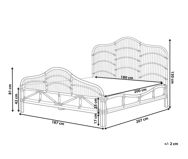 Beliani Cama Ratán DOMEYROT 187x207 Marron