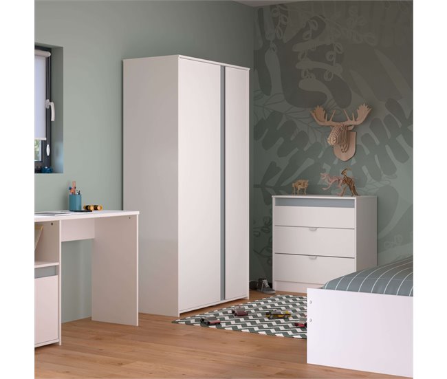 Armario Juvenil Germain 2 Puertas Melamina Moderno Blanco