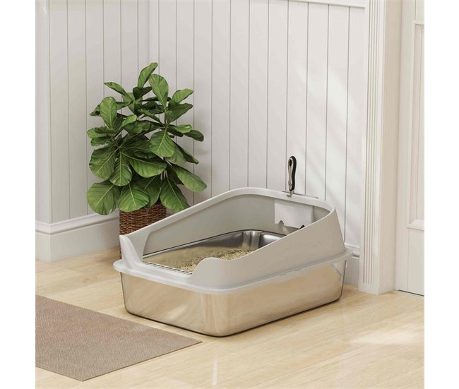 Arenero para Gatos Acero Inoxidable, PP PawHut Gris