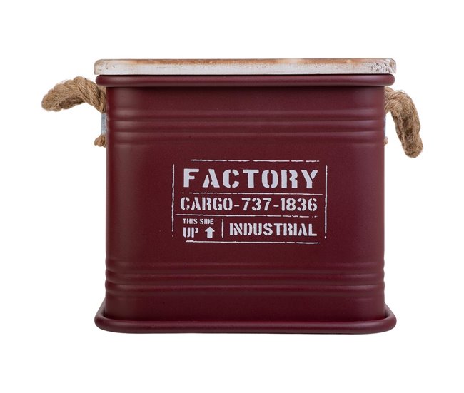 Caja de metal, tapa de madera y asas Rojo