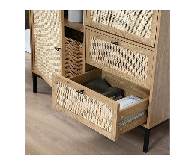 Aparador Alto con Fachadas de Ratán Madera
