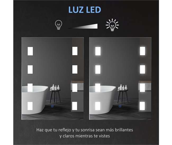 Espejo de Baño Vidrio, Aluminio, LED, Plástico kleankin Plateado