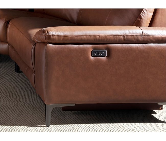 ANGEL CERDA Sofá chaise longue relax izquierda piel marrón tabaco Aluminio