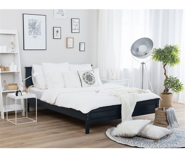 Beliani Cama con somier Madera de pino OLIVET 148x208 Azul