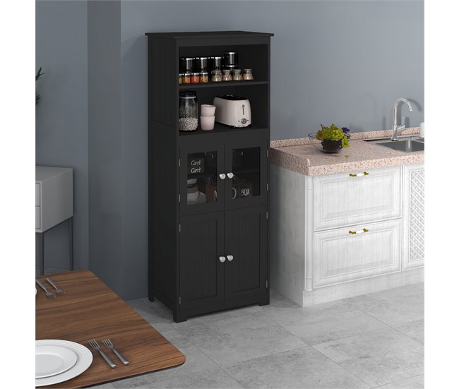 Alacena de Cocina MDF, Vidrio Templado HOMCOM, hogar - cocina Negro