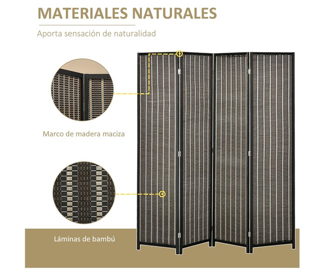 Biombo de Bambú Bambú, Madera de Pino HOMCOM, hogar - decoración Multicolor