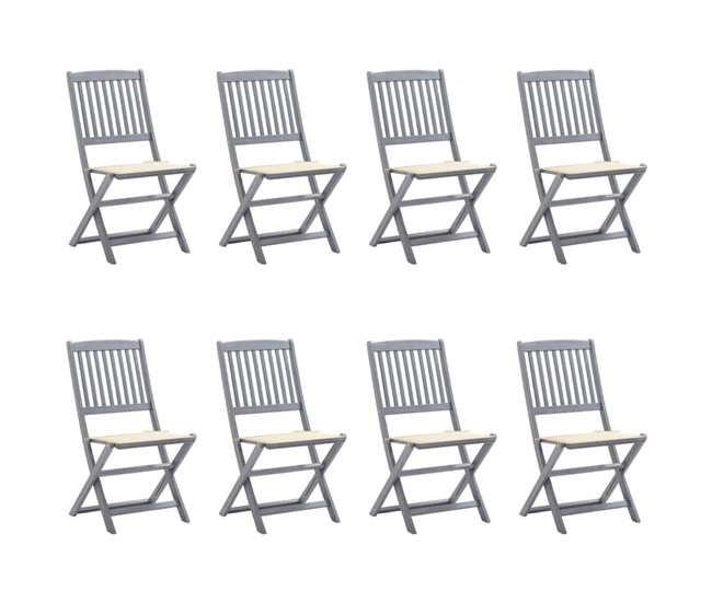 8 Sillas de jardín plegables de madera con cojines Beige