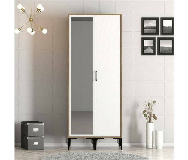 Armário 2 portas com efeito madeira 80 Blanco/ Madera