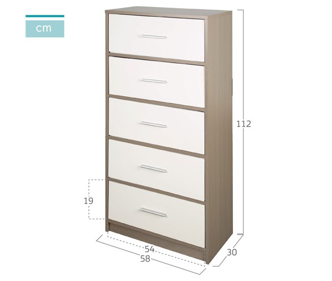 Max Home Cómoda 5 cajones de tela Blanco/ Madera