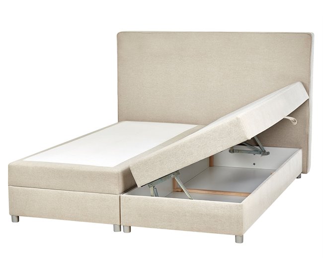 Beliani Cama continental con almacenaje Poliéster MINISTER 168x209 Beige
