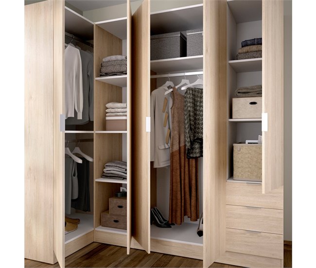 Armario esquinero efecto madera Roble