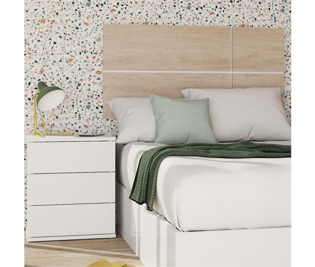 Conjunto Dormitorio Juvenil Cabecero y Mesita Blanco/ Madera