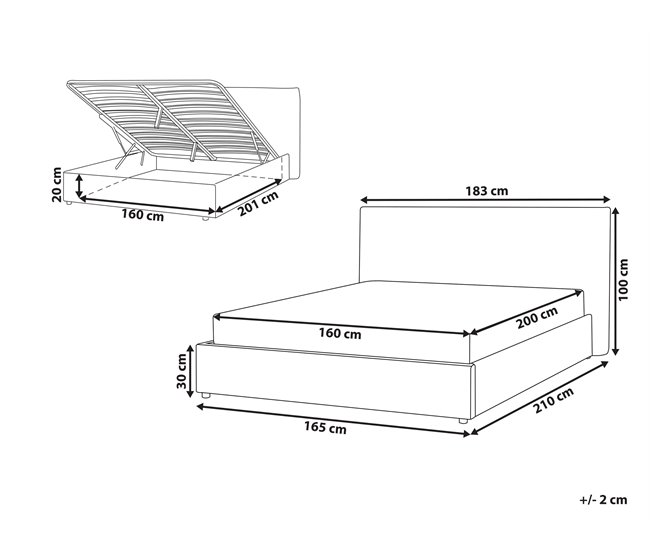 Beliani Cama con almacenaje Terciopelo LAVAUR 183x210 Blanco/ Beige