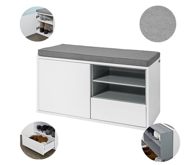Banco Zapatero con Cajones Almacenamiento FSR37-W SoBuy Blanco