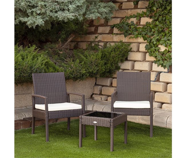 Conjunto muebles terraza con sillones y mesita ratán Aktive Negro