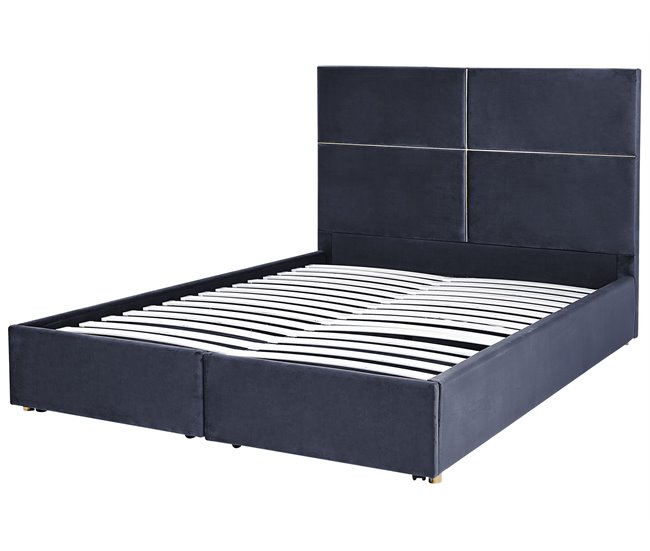 Beliani Cama con somier Terciopelo VERNOYES 170x214 Negro