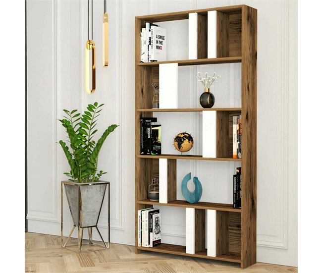 Estante de livros com efeito madeira 90 Blanco/ Madera