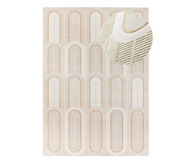 Alfombra geométrica con relieve FLORA - ATTICGO 200x290 Blanco/ Beige