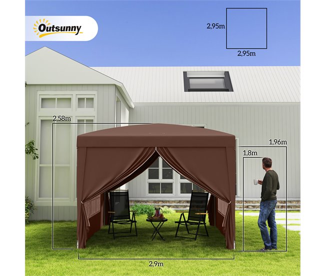 Carpa Plegable Acero, Tela Oxford Outsunny Marron