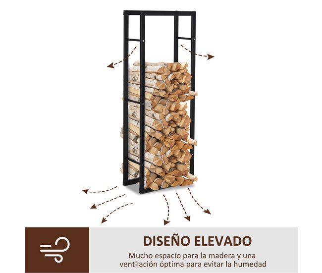 Soporte para Leña Metal HOMCOM, hogar - climatización Negro