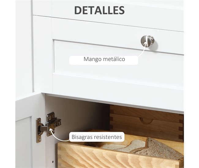 Aparador de Cocina MDF, Vidrio Templado HOMCOM 120 Blanco