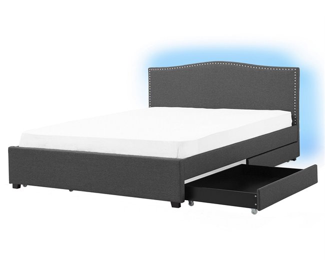 Beliani Cama con somier Poliéster MONTPELLIER 167x213 Gris Oscuro