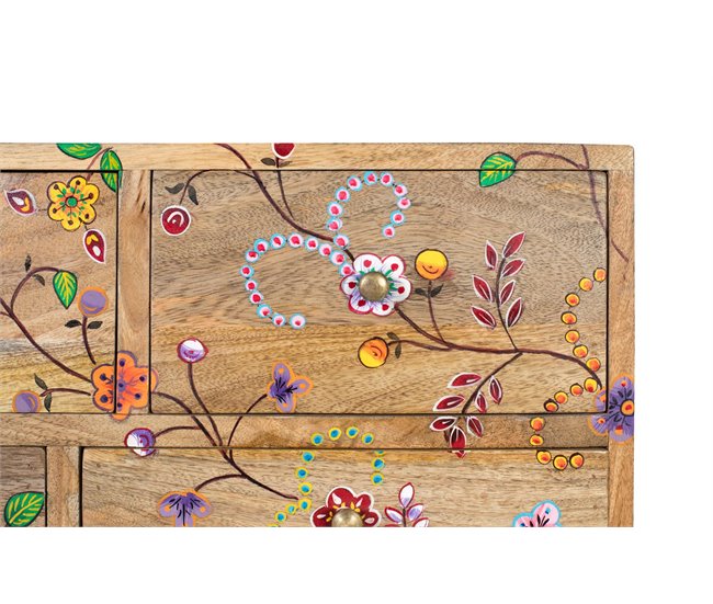 Cómoda con 10 cajones tallada a mano en madera de mango Marron