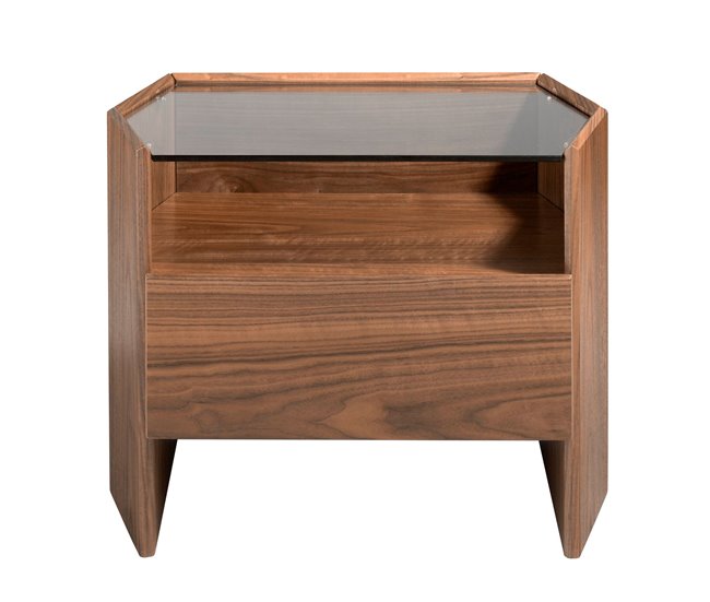 ANGEL CERDA Mesita de noche nogal con tapa de cristal templado Nogal