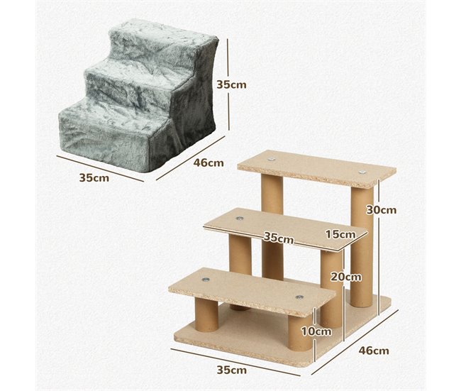 Escalera para Mascotas Melamina de Madera, Terciopelo PawHut Gris