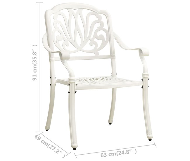 2 Sillas de jardín de aluminio fundido Blanco