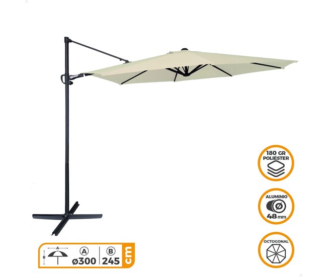 Parasol excéntrico roma Aktive Garden Ø300 cm crema mástil aluminio Crema