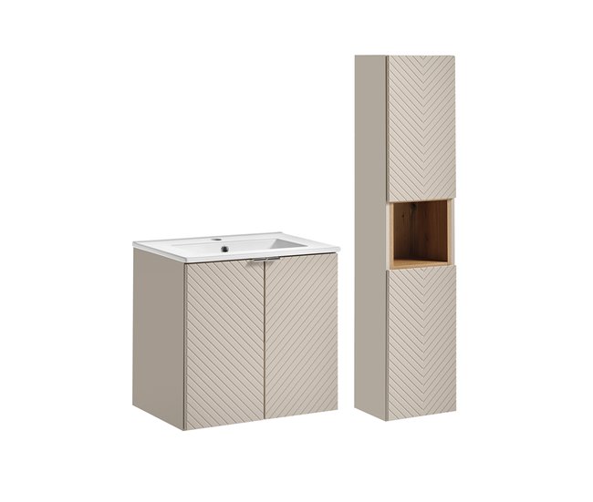 Conjunto mueble lavabo individual encastrado 2 puertas y columna Manoa Madera