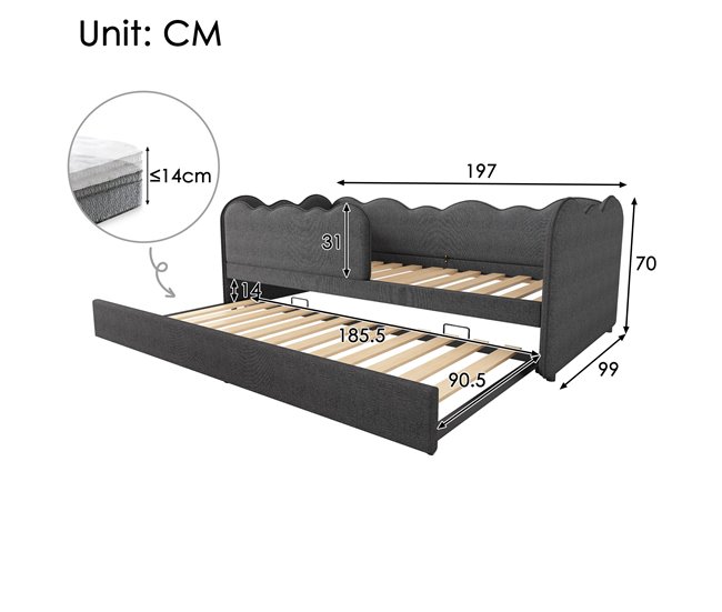 Cama nido de lino 99x197 Gris