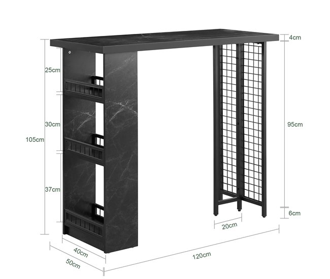 Mesa Alta de Bar con 3 Baldas SoBuy FWT100-SCH Negro