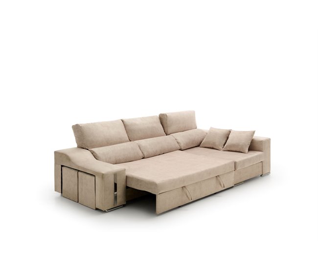 Sofa Chaise Longue Cama con Arcón y Puff Giuliana Beige