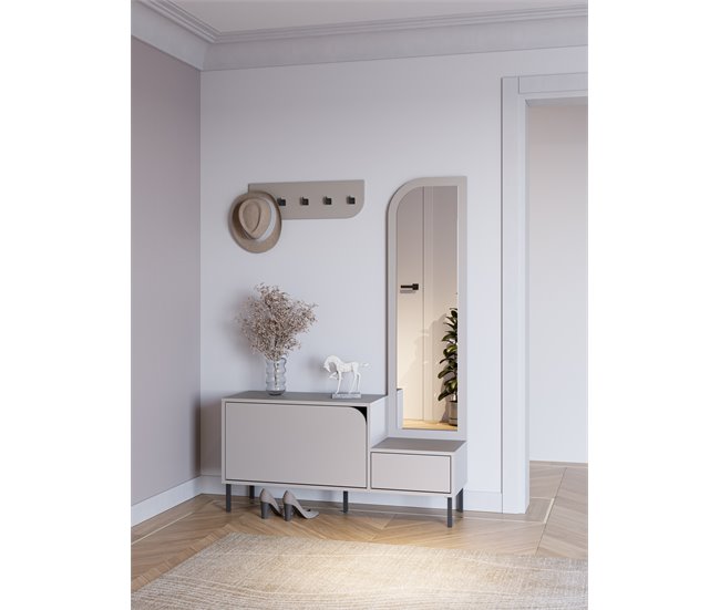 Mueble recibidor zapatero con espejo BEA Beige