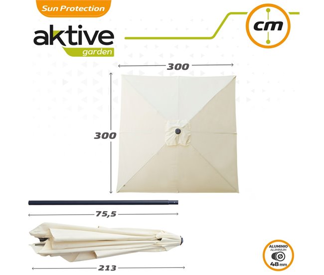 Sombrilla para jardín cuadrada 300x300 cm inclinable Aktive Crema