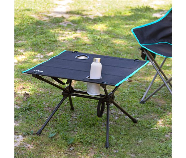 Aktive Mesa camping plegable con portavasos Negro